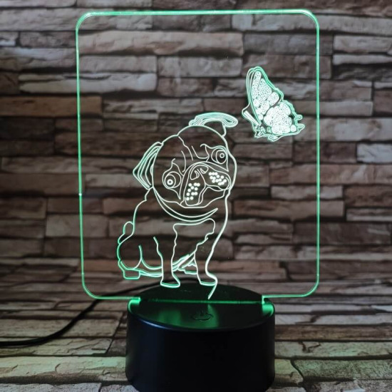 Mopsz és pillangó 7 színű 3D led lámpa