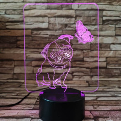 Mopsz és pillangó 7 színű 3D led lámpa