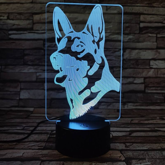 Német juhász kutya 7 színű 3D led lámpa