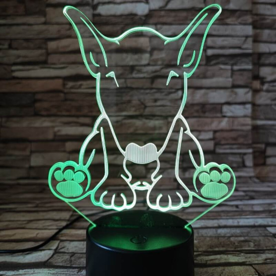 Bullterrier kutya 7 színű 3D led lámpa