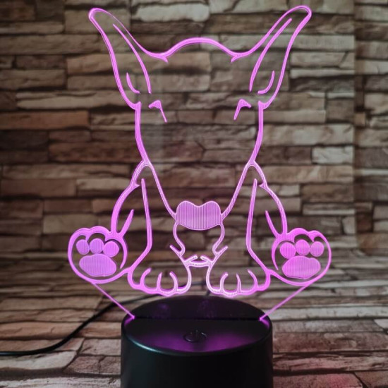 Bullterrier kutya 7 színű 3D led lámpa