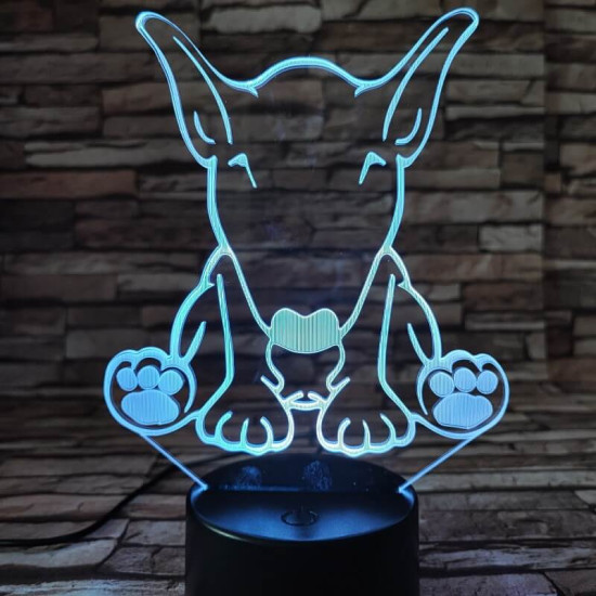 Bullterrier kutya 7 színű 3D led lámpa