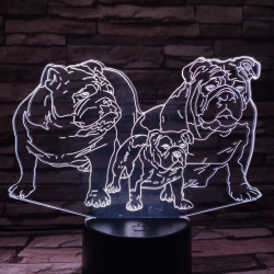 Buldog Család 7 színű 3D led lámpa
