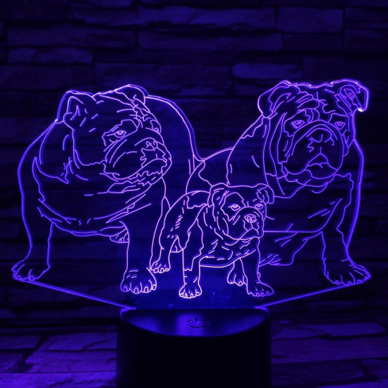 Buldog Család 7 színű 3D led lámpa