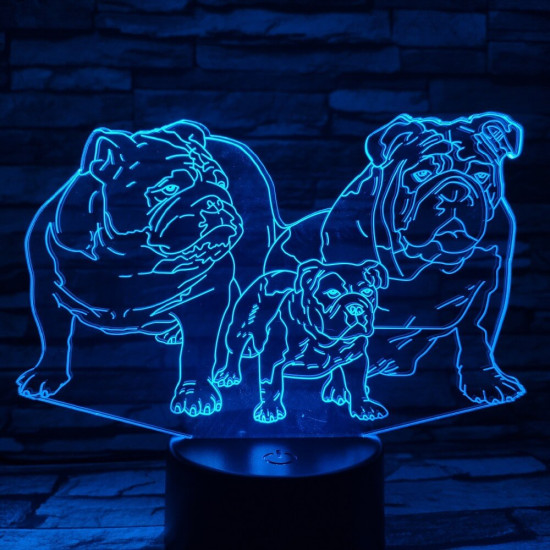 Buldog Család 7 színű 3D led lámpa