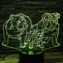 Buldog Család 7 színű 3D led lámpa