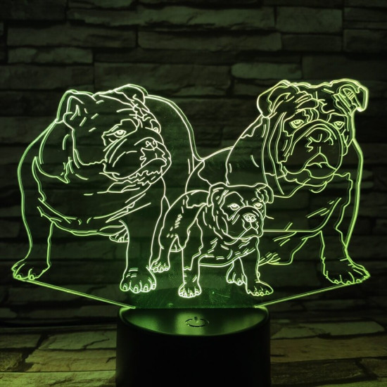 Buldog Család 7 színű 3D led lámpa