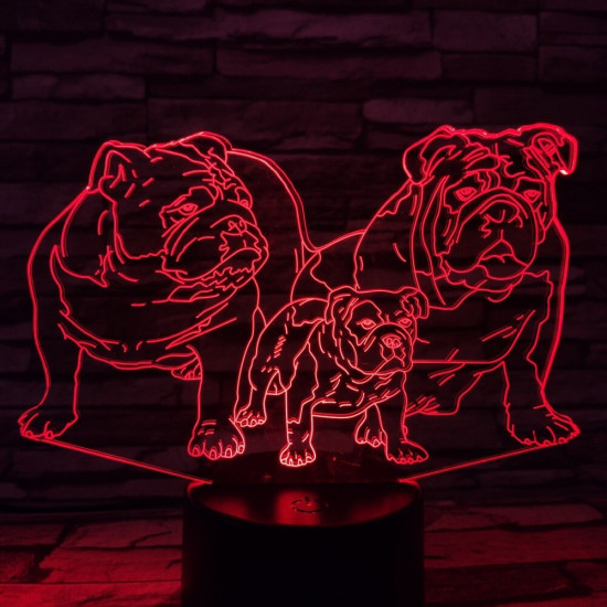Buldog Család 7 színű 3D led lámpa