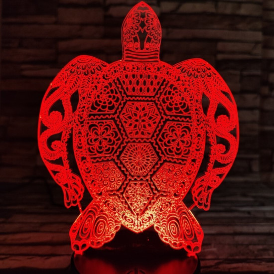 Teknős mandala 7 színű 3D led lámpa