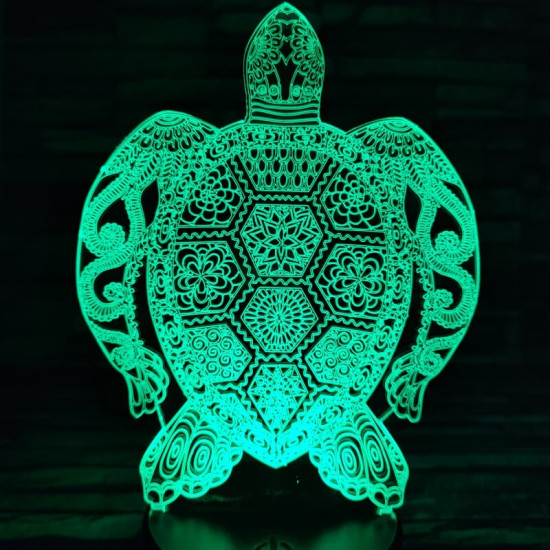 Teknős mandala 7 színű 3D led lámpa