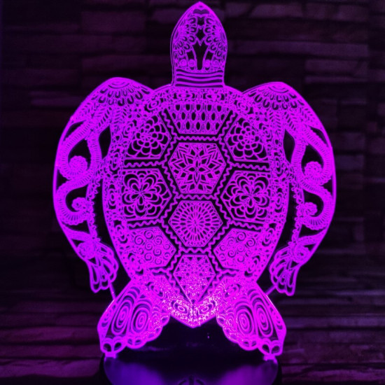 Teknős mandala 7 színű 3D led lámpa