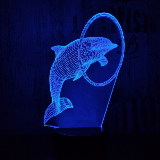 Karikán átugró delfin 7 színű 3D led lámpa