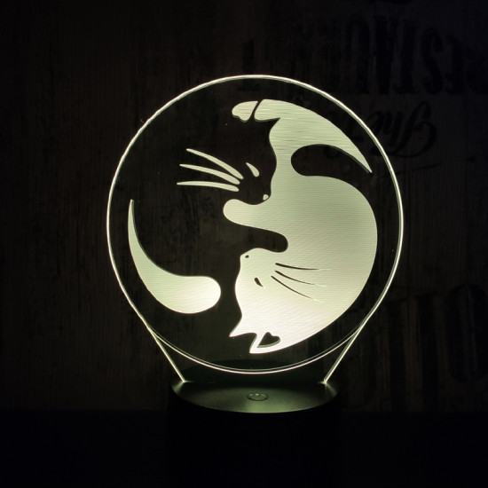 Jin-Jang macskák 7 színű 3D led lámpa