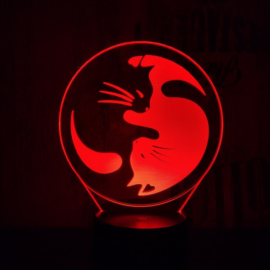 Jin-Jang macskák 7 színű 3D led lámpa