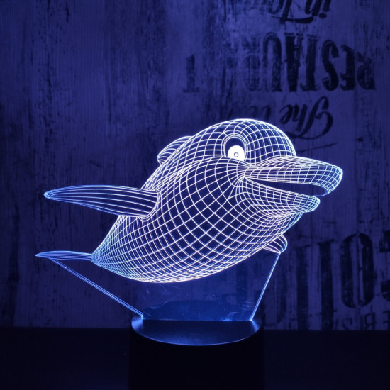 Mosolygós delfin  7 színű  3D led lámpa