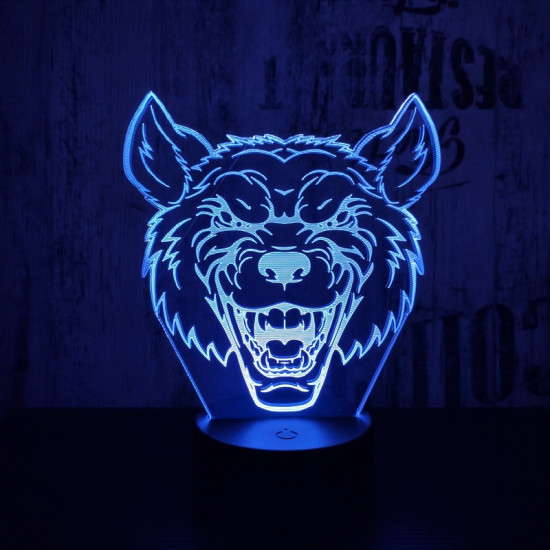 Farkas Fej 2 7 színű 3D led lámpa