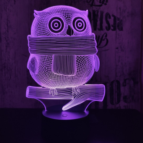 Sálas bagoly  7 színű 3D led lámpa