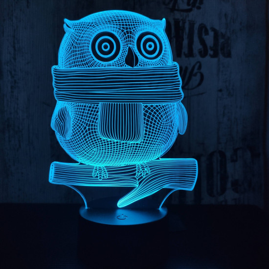 Sálas bagoly  7 színű 3D led lámpa