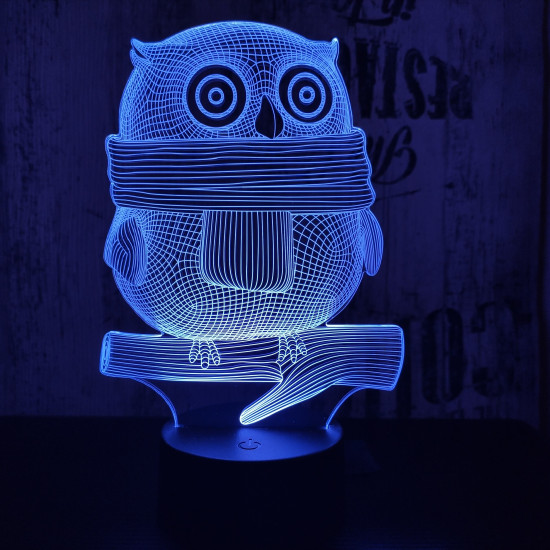 Sálas bagoly  7 színű 3D led lámpa