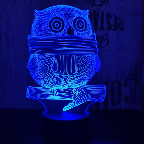 Sálas bagoly  7 színű 3D led lámpa