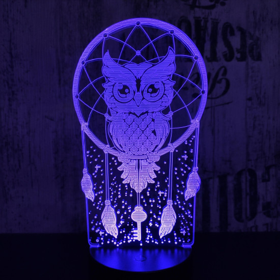 Bagoly Totem 7 színű 3D led lámpa