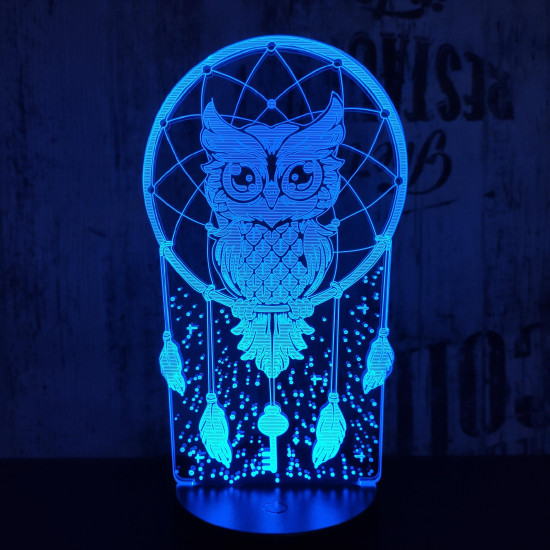 Bagoly Totem 7 színű 3D led lámpa