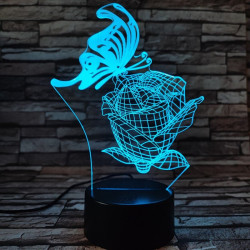 Pillangó a rózsán 7 színű 3D led lámpa