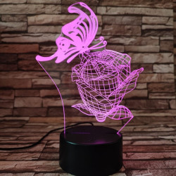 Pillangó a rózsán 7 színű 3D led lámpa