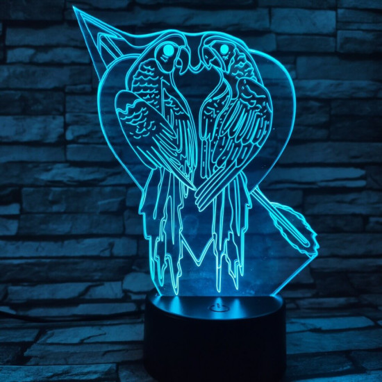 Papagáj Szív 7 színű 3D led lámpa