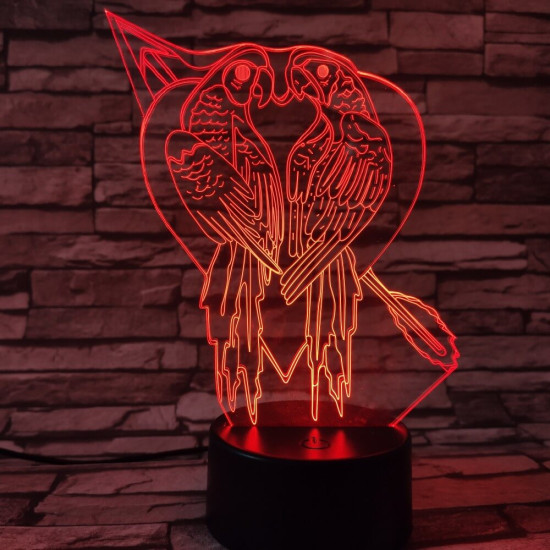 Papagáj Szív 7 színű 3D led lámpa