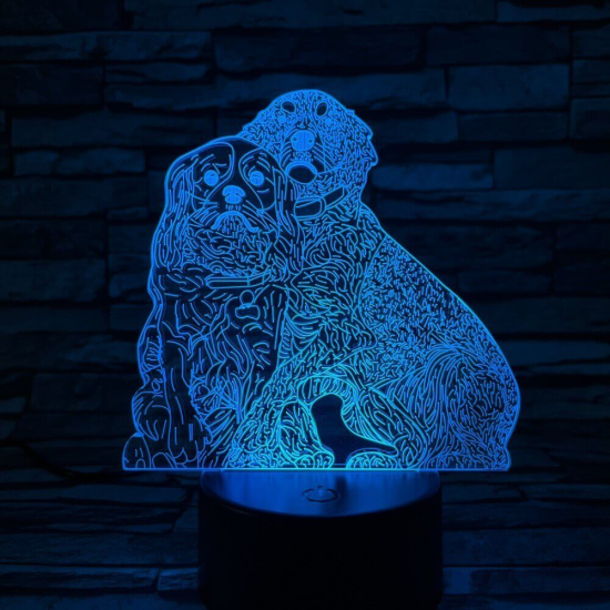 Két Kutya 7 színű 3D led lámpa