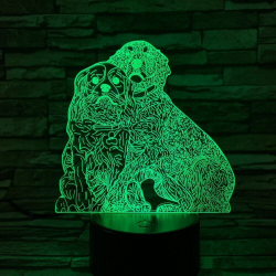 Két Kutya 7 színű 3D led lámpa