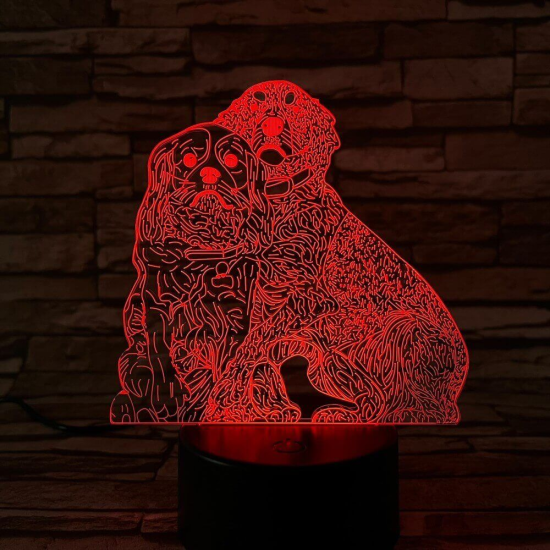 Két Kutya 7 színű 3D led lámpa