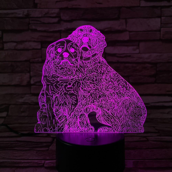 Két Kutya 7 színű 3D led lámpa
