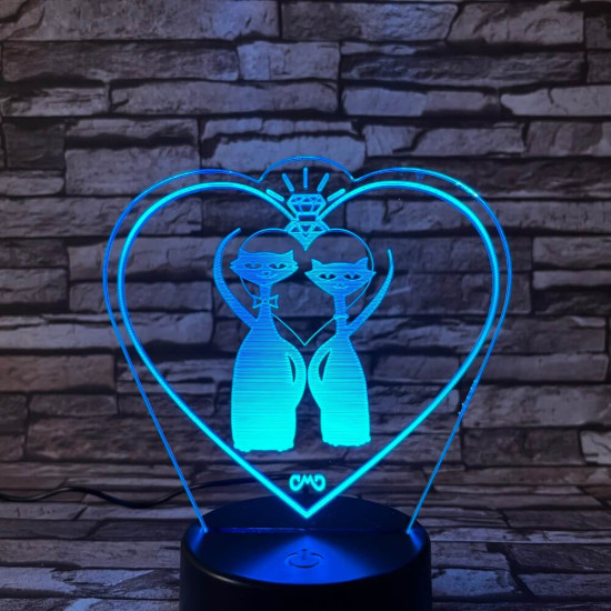 Cica Love 7 színű 3D led lámpa
