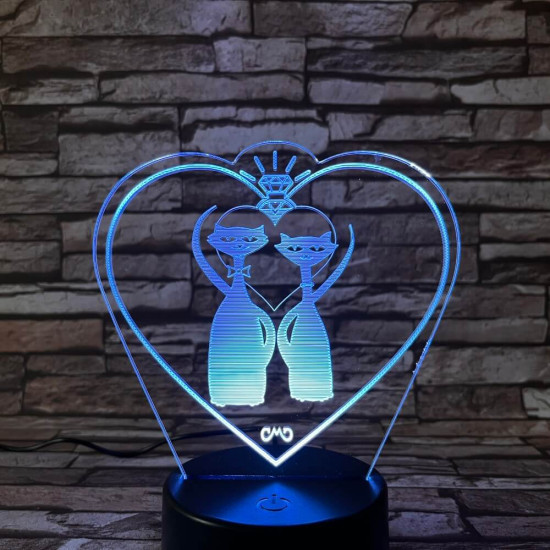 Cica Love 7 színű 3D led lámpa