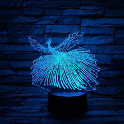 Páva 7 színű 3D led lámpa