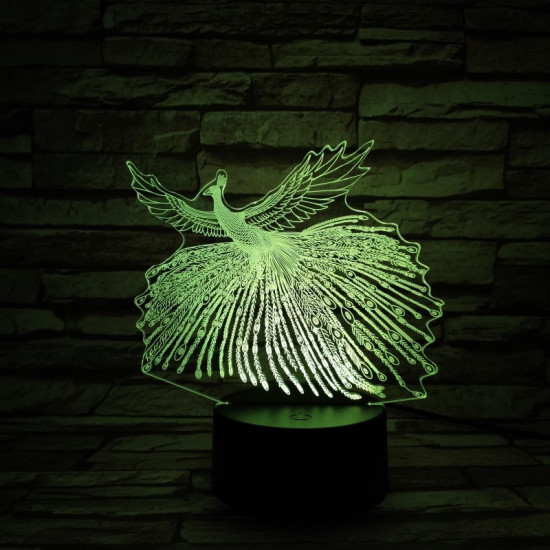 Páva 7 színű 3D led lámpa