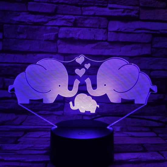 Elefánt család 7 színű 3D led lámpa
