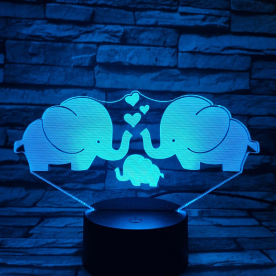 Elefánt család 7 színű 3D led lámpa