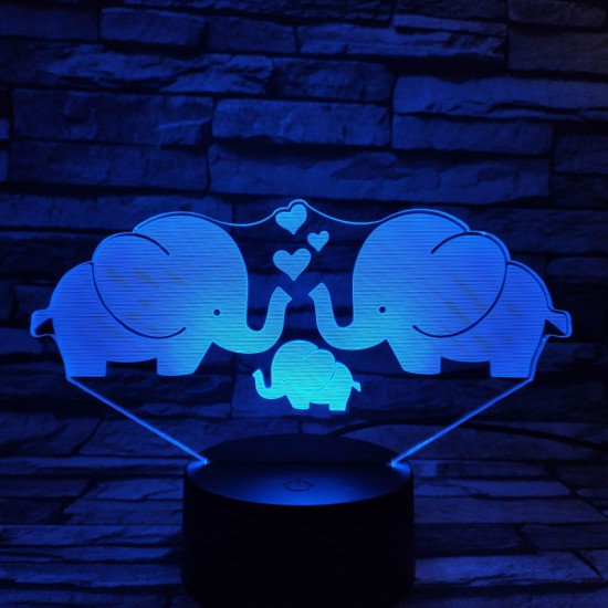 Elefánt család 7 színű 3D led lámpa
