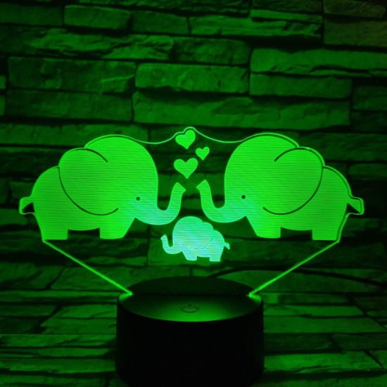 Elefánt család 7 színű 3D led lámpa