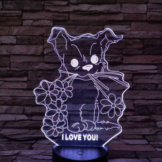 Kiskutya virág 7színű 3D led lámpa