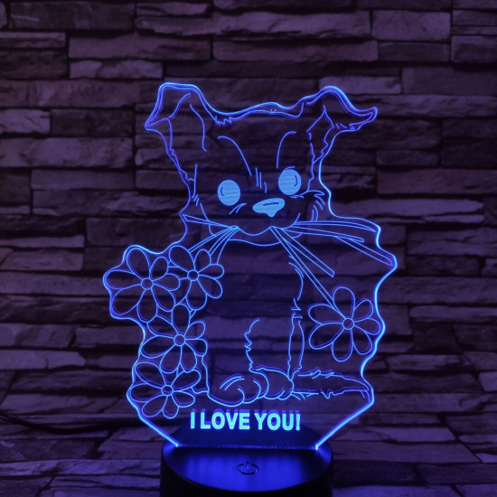 Kiskutya virág 7színű 3D led lámpa