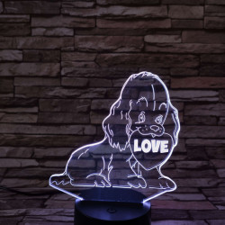 Kiskutya szív 7színű 3D led lámpa