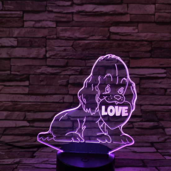 Kiskutya szív 7színű 3D led lámpa