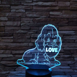 Kiskutya szív 7színű 3D led lámpa