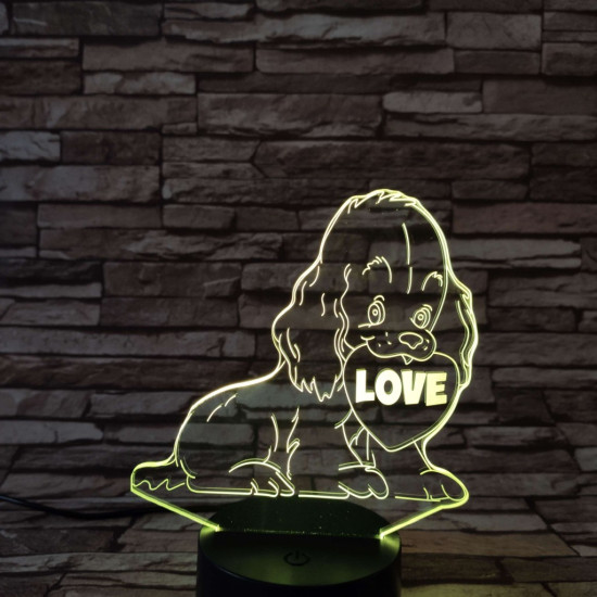 Kiskutya szív 7színű 3D led lámpa