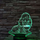 Kiskutya szív 7színű 3D led lámpa