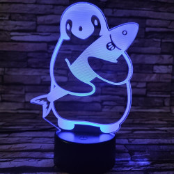 Pingvin 2 7 színű 3D led lámpa